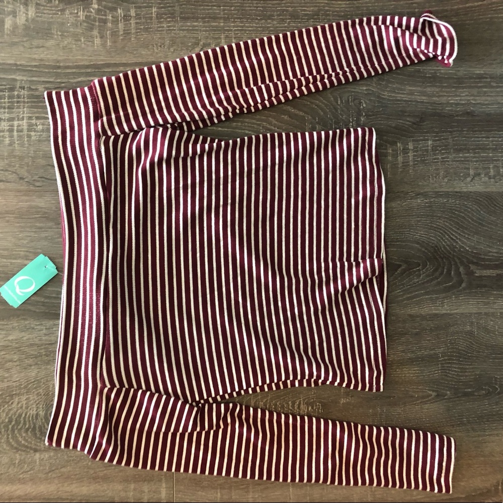 Maroon stripe off the shoulder top